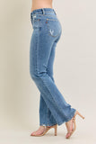 JUDY BLUE MID RISE VINTAGE WASH BOOT CUT WITH DESTROY HEM - MEDIUM STONE