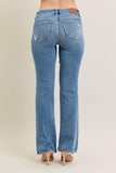 JUDY BLUE MID RISE VINTAGE WASH BOOT CUT WITH DESTROY HEM - MEDIUM STONE