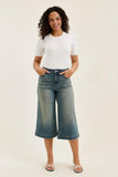 JUDY BLUE HIGH WAIST MARIAN CULOTTE SIDE SHAPING SEAMS JEANS - MEDIUM STONE