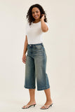 JUDY BLUE HIGH WAIST MARIAN CULOTTE SIDE SHAPING SEAMS JEANS - MEDIUM STONE