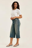 JUDY BLUE HIGH WAIST MARIAN CULOTTE SIDE SHAPING SEAMS JEANS - MEDIUM STONE