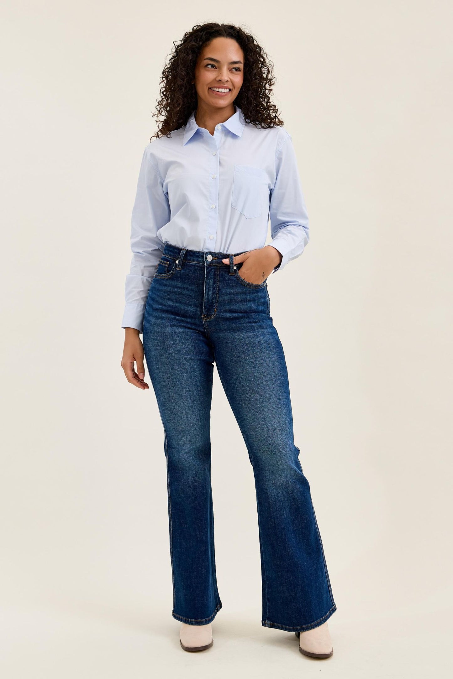 JUDY BLUE HIGH WAIST TUMMY CONTROL CHARLOTTE FLARE JEANS - DARK STONE