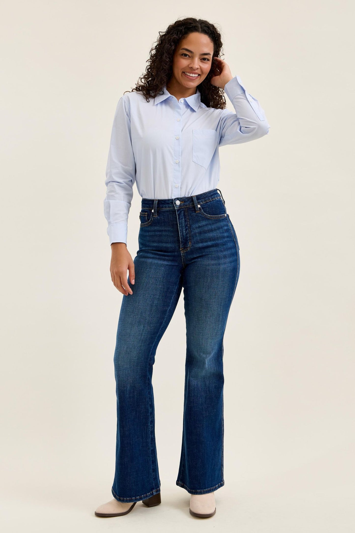 JUDY BLUE HIGH WAIST TUMMY CONTROL CHARLOTTE FLARE JEANS - DARK STONE