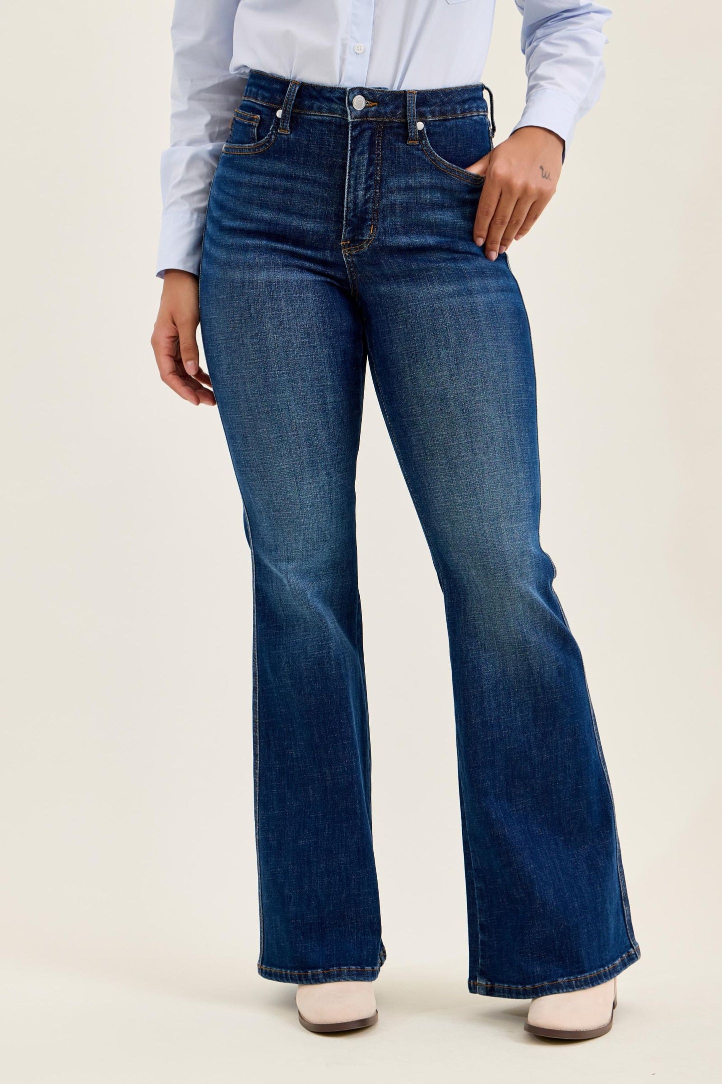 JUDY BLUE HIGH WAIST TUMMY CONTROL CHARLOTTE FLARE JEANS - DARK STONE