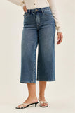 JUDY BLUE HIGH WAIST DOTTIE WIDE CROP MD QUARRY FADE - MEDIUM STONE