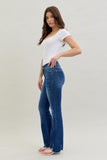 JUDY BLUE MID RISE NON DISTRESSED HEM BOOTCUT JEANS - DARK STONE