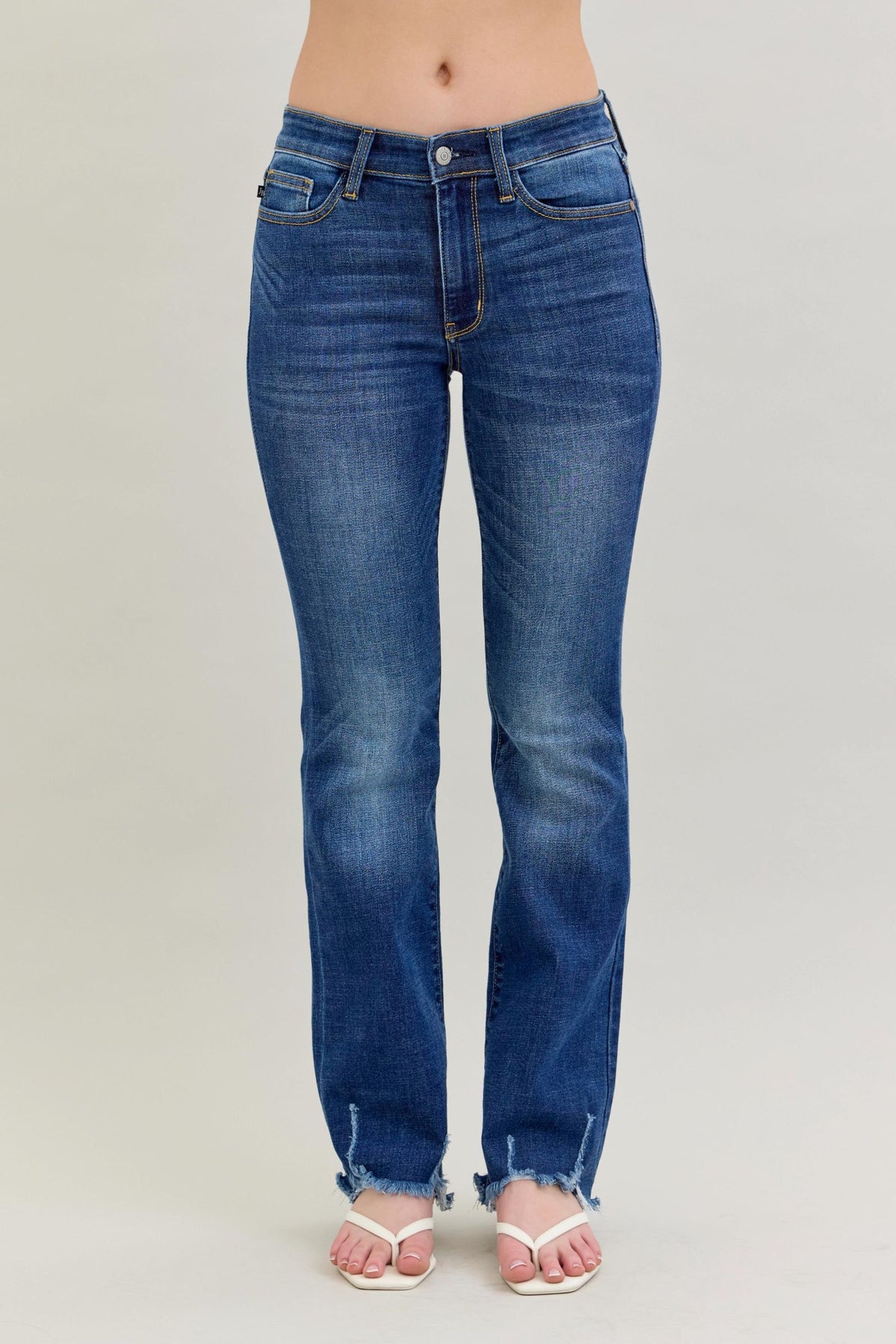 JUDY BLUE MID RISE NON DISTRESSED HEM BOOTCUT JEANS - DARK STONE