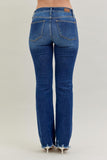JUDY BLUE MID RISE NON DISTRESSED HEM BOOTCUT JEANS - DARK STONE