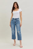 JUDY BLUE HIGH WAIST DESTROY CROP WIDE LEG JEAN - LIGHT STONE