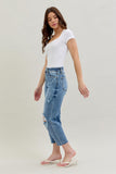 JUDY BLUE HIGH WAIST DESTROY CROP WIDE LEG JEAN - LIGHT STONE