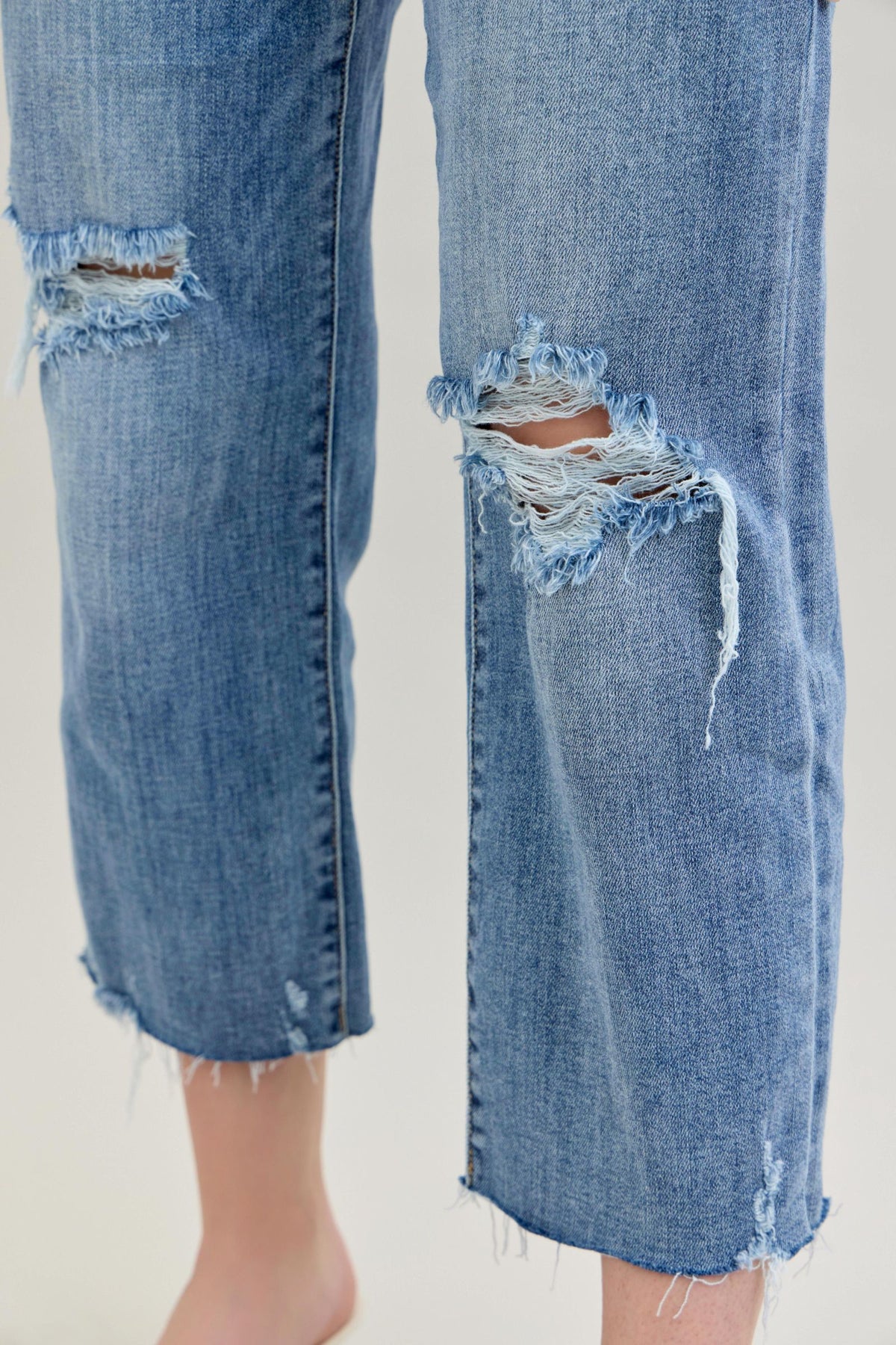JUDY BLUE HIGH WAIST DESTROY CROP WIDE LEG JEAN - LIGHT STONE