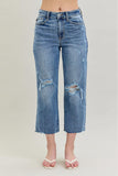 JUDY BLUE HIGH WAIST DESTROY CROP WIDE LEG JEAN - LIGHT STONE