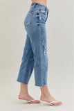 JUDY BLUE HIGH WAIST DESTROY CROP WIDE LEG JEAN - LIGHT STONE