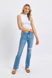 JUDY BLUE MID RISE DESTROY & RELEASED HEM BOOTCUT JEAN - MEDIUM STONE