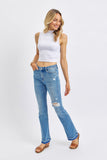 JUDY BLUE MID RISE DESTROY & RELEASED HEM BOOTCUT JEAN - MEDIUM STONE