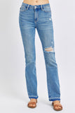 JUDY BLUE MID RISE DESTROY & RELEASED HEM BOOTCUT JEAN - MEDIUM STONE