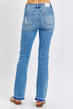 JUDY BLUE MID RISE DESTROY & RELEASED HEM BOOTCUT JEAN - MEDIUM STONE