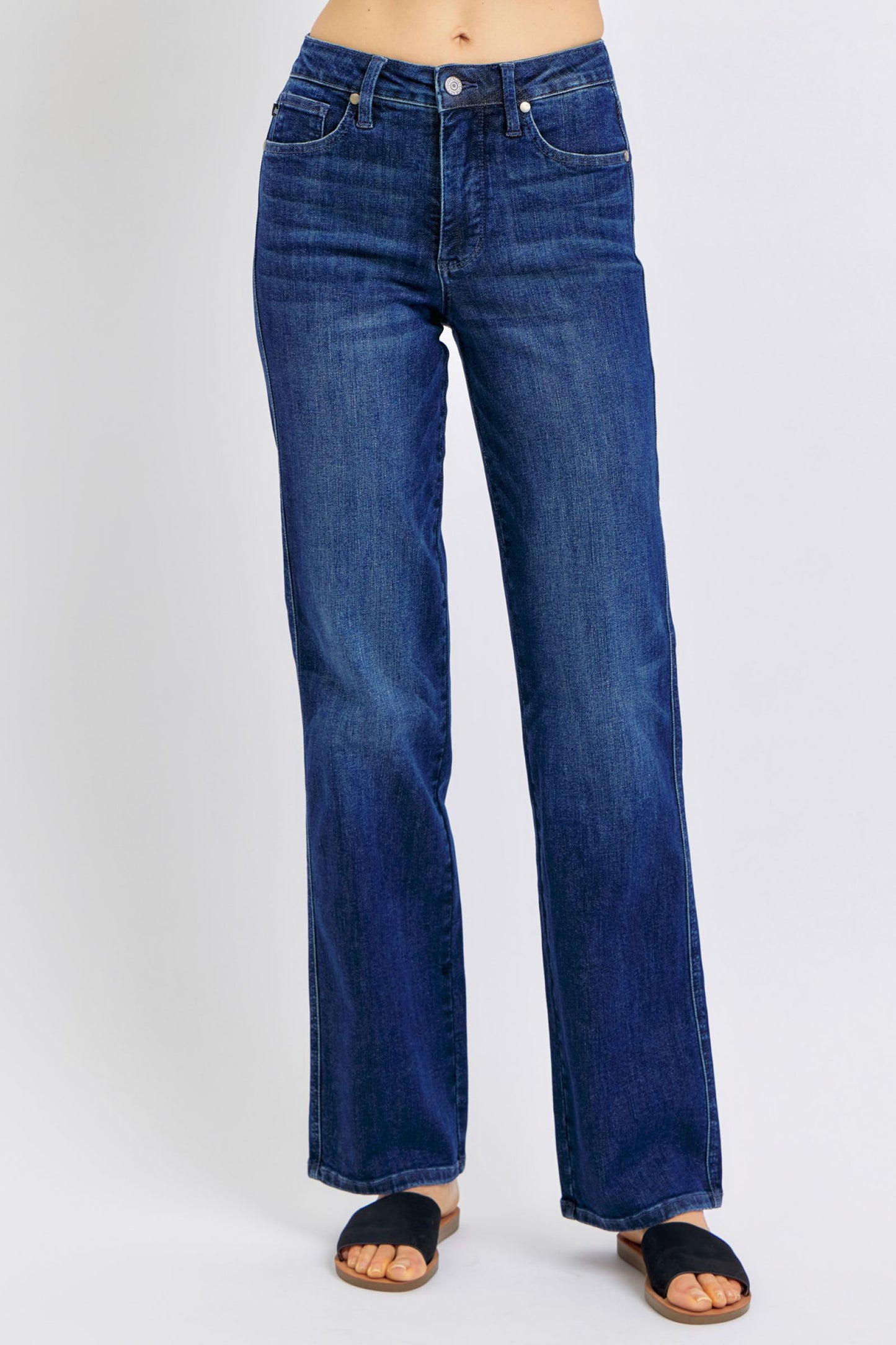 JUDY BLUE REGULAR MID RISE TUMMY CONTROL CLASSIC STRAIGHT JEAN - DARK STONE