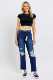 JUDY BLUE HIGH WAIST RIGID MAGIC HEAVY DESTROY STRAIGHT JEAN - DARK STONE