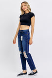 JUDY BLUE HIGH WAIST RIGID MAGIC HEAVY DESTROY STRAIGHT JEAN - DARK STONE