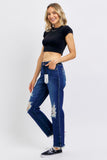 JUDY BLUE HIGH WAIST RIGID MAGIC HEAVY DESTROY STRAIGHT JEAN - DARK STONE