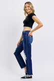 JUDY BLUE HIGH WAIST RIGID MAGIC HEAVY DESTROY STRAIGHT JEAN - DARK STONE