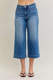 JUDY BLUE MID RISE WIDE CROP VINTAGE POCKETS & WIDE HEM JEANS - MEDIUM STONE