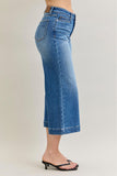 JUDY BLUE MID RISE WIDE CROP VINTAGE POCKETS & WIDE HEM JEANS - MEDIUM STONE