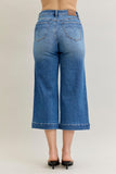 JUDY BLUE MID RISE WIDE CROP VINTAGE POCKETS & WIDE HEM JEANS - MEDIUM STONE
