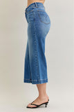 JUDY BLUE MID RISE WIDE CROP VINTAGE POCKETS & WIDE HEM JEANS - MEDIUM STONE