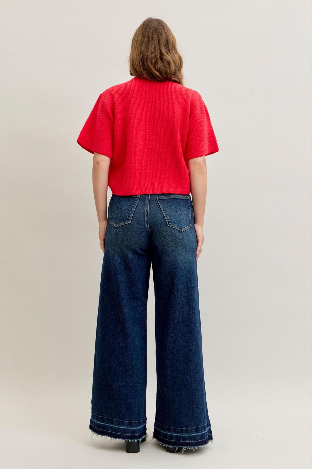 JUDY BLUE HIGH WAIST PALAZZO FRONT PATCH POCKETS - DARK STONE