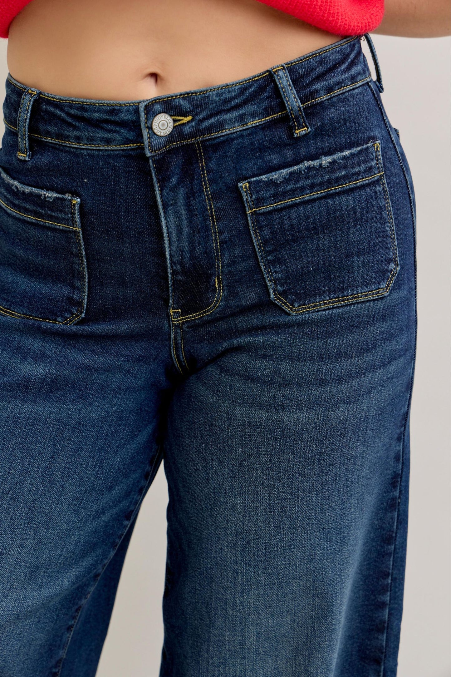 JUDY BLUE HIGH WAIST PALAZZO FRONT PATCH POCKETS - DARK STONE