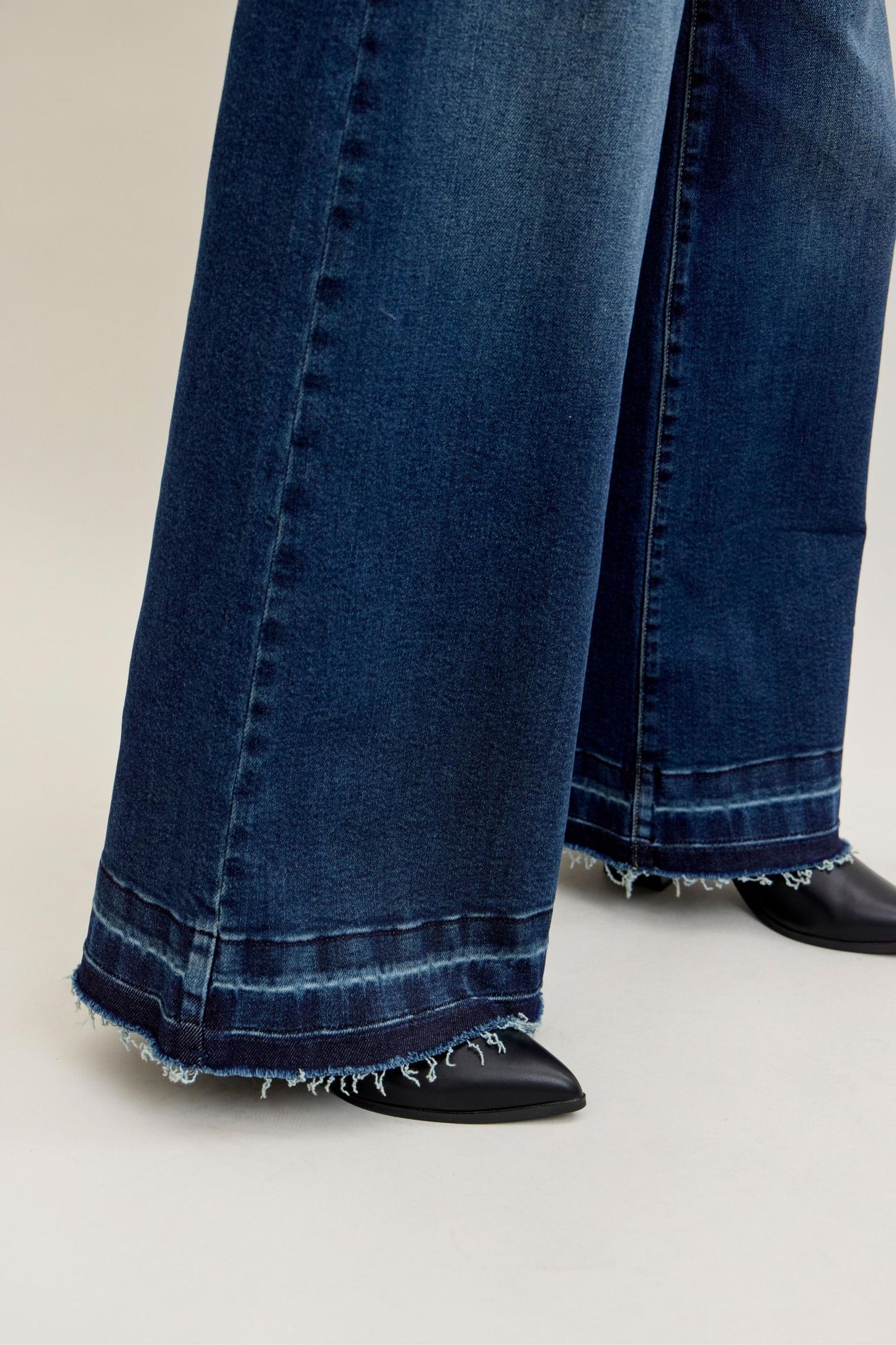 JUDY BLUE HIGH WAIST PALAZZO FRONT PATCH POCKETS - DARK STONE