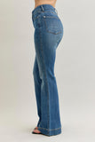 JUDY BLUE HIGH WAIST PETITE FLARE TUMMY CONTROL DOUBLE BUTTON JEANS - MEDIUM STONE