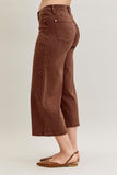 JUDY BLUE MID RISE WIDE CROP GARMENT DYED UTILITY POCKETS JEAN - MAPLE