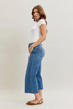 JUDY BLUE HIGH WAIST WIDE CROP CLASSIC RAW HEM JEANS - MEDIUM STONE