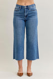 JUDY BLUE HIGH WAIST WIDE CROP CLASSIC RAW HEM JEANS - MEDIUM STONE