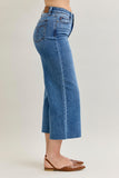 JUDY BLUE HIGH WAIST WIDE CROP CLASSIC RAW HEM JEANS - MEDIUM STONE