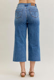 JUDY BLUE HIGH WAIST WIDE CROP CLASSIC RAW HEM JEANS - MEDIUM STONE