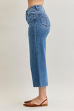 JUDY BLUE HIGH WAIST WIDE CROP CLASSIC RAW HEM JEANS - MEDIUM STONE