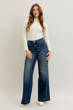 JUDY BLUE HIGH WAIST RETRO WIDE TUMMY CONTROL FRONT WELT POCKETS - DARK STONE