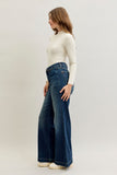 JUDY BLUE HIGH WAIST RETRO WIDE TUMMY CONTROL FRONT WELT POCKETS - DARK STONE
