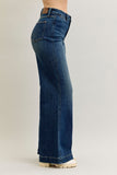 JUDY BLUE HIGH WAIST RETRO WIDE TUMMY CONTROL FRONT WELT POCKETS - DARK STONE