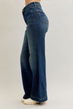 JUDY BLUE HIGH WAIST RETRO WIDE TUMMY CONTROL FRONT WELT POCKETS - DARK STONE