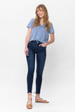 JUDY BLUE MIDRISE CLASSIC CRINKLE ANKLE SKINNY JEANS - DARK STONE