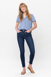 JUDY BLUE MIDRISE CLASSIC CRINKLE ANKLE SKINNY JEANS - DARK STONE