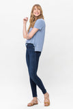 JUDY BLUE MIDRISE CLASSIC CRINKLE ANKLE SKINNY JEANS - DARK STONE