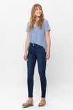 JUDY BLUE MIDRISE CLASSIC CRINKLE ANKLE SKINNY JEANS - DARK STONE