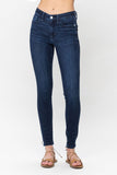 JUDY BLUE MIDRISE CLASSIC CRINKLE ANKLE SKINNY JEANS - DARK STONE