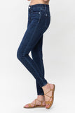 JUDY BLUE MIDRISE CLASSIC CRINKLE ANKLE SKINNY JEANS - DARK STONE